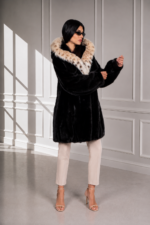 LONG BLACK MINK AND LYNX FUR JACKET WITH A HOOD