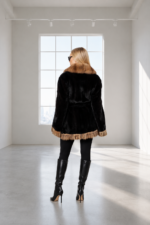 BROWN AND BEIGE MINK FUR JACKET WITH A BELT - Image 2