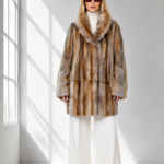 LONG BROWN AND GREY MINK FUR JACKET