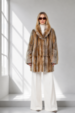 LONG BROWN AND GREY MINK FUR JACKET