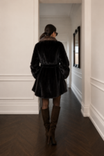 LONG BROWN MINK FUR JACKET WITH A BELT - Image 2