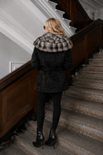 BLACK BELTED ASTRAKHAN AND CHINCILLA FUR JACKET - Image 2