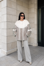 WHITE AND LIGHT GREY MINK FUR JACKET