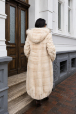 HOODED FULL LENGTH CREAM MINK AND LYNX FUR JACKET - Image 2