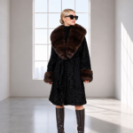 BROWN BELTED ASTRAKHAN AND CHINCILLA FUR JACKET