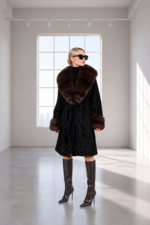BROWN BELTED ASTRAKHAN AND CHINCILLA FUR JACKET