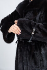 FULL LENGTH BELTED BLACK MINK FUR JACKET WITH CRYSTAL DETAILS - Image 4