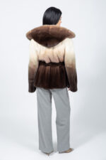 BEIGE AND BROWN HOODED MINK FUR JACKET WITH A BELT - Image 2