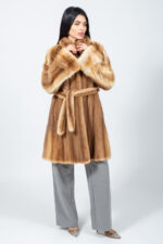 Beige Mink Fur Jacket with a belt