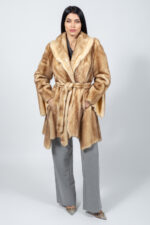 Beige Mink Fur Jacket with a belt