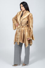 Beige Mink Fur Jacket with a belt - Image 3