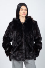 BLACK HOODED MINK FUR JACKET - Image 5