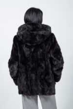 BLACK HOODED MINK FUR JACKET - Image 3
