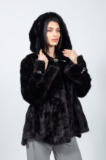 BLACK HOODED MINK FUR JACKET - Image 2
