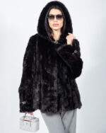 BLACK HOODED MINK FUR JACKET