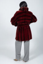 Μπουφάν από γούνα βιζόν και τσιντσιλά σε μπορντό/καφέ. - Image 3