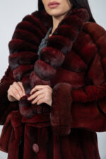 Μπουφάν από γούνα βιζόν και τσιντσιλά σε μπορντό/καφέ. - Image 4