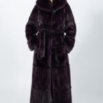 ΣΚΟΥΡΟ ΜΩΒ ΜΑΚΡΥ ΓΟΥΝΙΝΟ ΠΑΛΤΟ ΜΙΝΚ ΜΕ ΖΩΝΗ