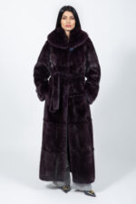 ΣΚΟΥΡΟ ΜΩΒ ΜΑΚΡΥ ΓΟΥΝΙΝΟ ΠΑΛΤΟ ΜΙΝΚ ΜΕ ΖΩΝΗ