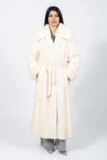 FULL LENGTH BELTED CREAM MINK FUR JACKET