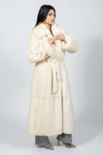 FULL LENGTH BELTED CREAM MINK FUR JACKET - Image 5