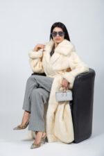 FULL LENGTH BELTED CREAM MINK FUR JACKET - Image 2