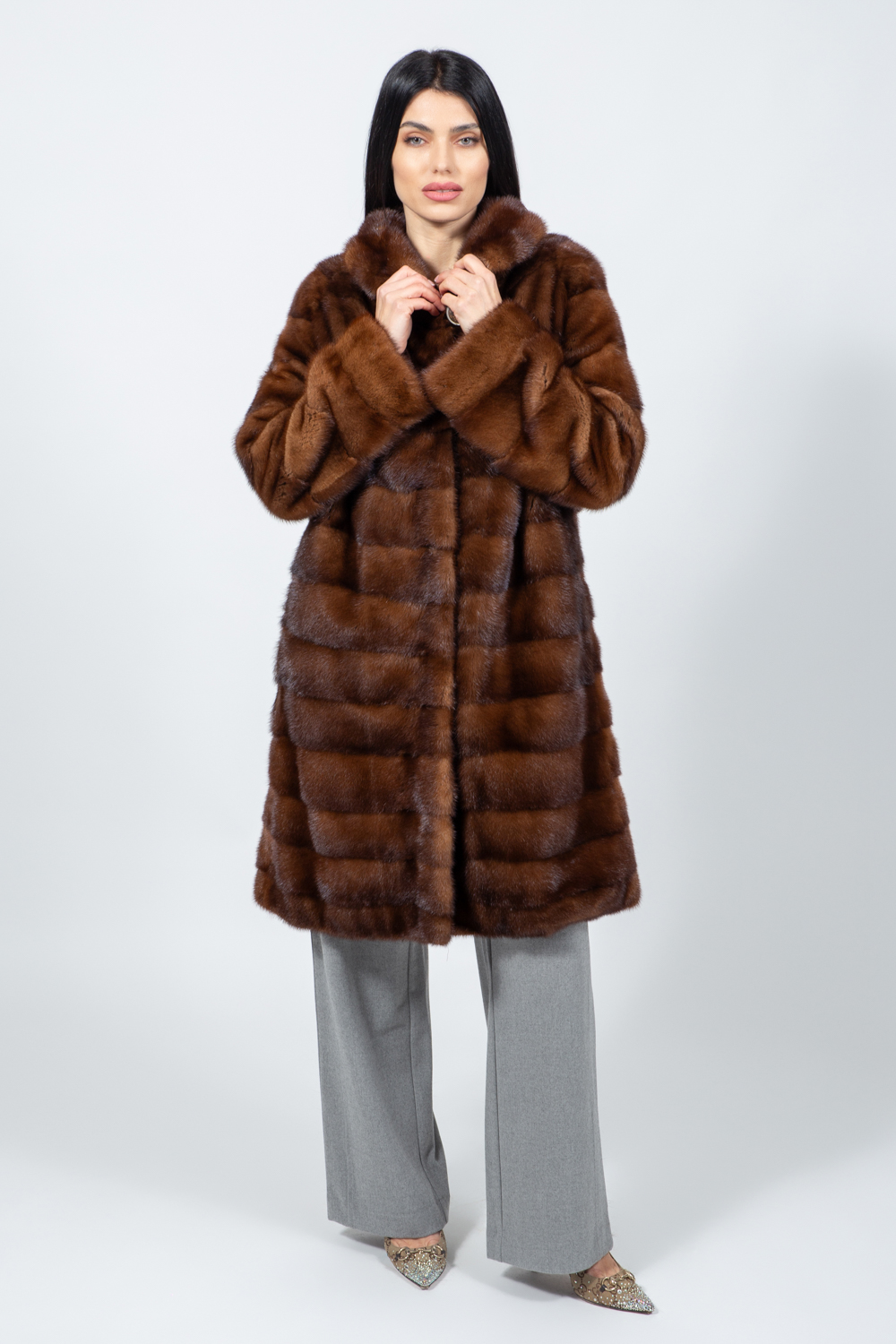 Posh-204 LONG BROWN MINK FUR JACKET - Image 1