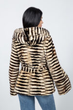 BELTED BROWN AND BEIGE MINK FUR JACKET WITH A HOOD - Image 2