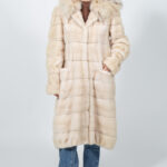 HOODED FULL LENGTH CREAM MINK AND LYNX FUR JACKET