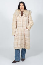HOODED FULL LENGTH CREAM MINK AND LYNX FUR JACKET