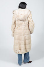 HOODED FULL LENGTH CREAM MINK AND LYNX FUR JACKET - Image 4