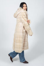 HOODED FULL LENGTH CREAM MINK AND LYNX FUR JACKET - Image 3