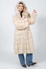 HOODED FULL LENGTH CREAM MINK AND LYNX FUR JACKET - Image 2