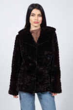 BROWN AND MINK FUR JACKET WITH A HOOD
