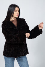 BROWN AND MINK FUR JACKET WITH A HOOD - Image 2