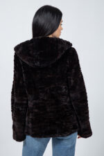 BROWN AND MINK FUR JACKET WITH A HOOD - Image 3