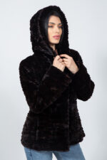 BROWN AND MINK FUR JACKET WITH A HOOD - Image 4