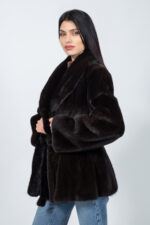 Τζάκετ από καφέ γούνα μίνκ - Image 3