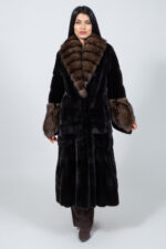 FULL LENGTH BROWN SABLE AND MINK FUR JACKET