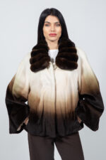 CREAM AND BROWN MINK AND CHINCHILLA FUR JACKET