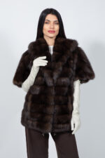 BROWN SABLE FUR JACKET WITH A HOOD - Image 4