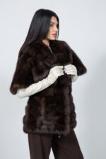 BROWN SABLE FUR JACKET WITH A HOOD - Image 3