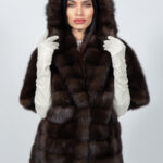 BROWN SABLE FUR JACKET WITH A HOOD
