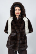 BROWN SABLE FUR JACKET WITH A HOOD