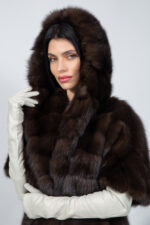 BROWN SABLE FUR JACKET WITH A HOOD - Image 5