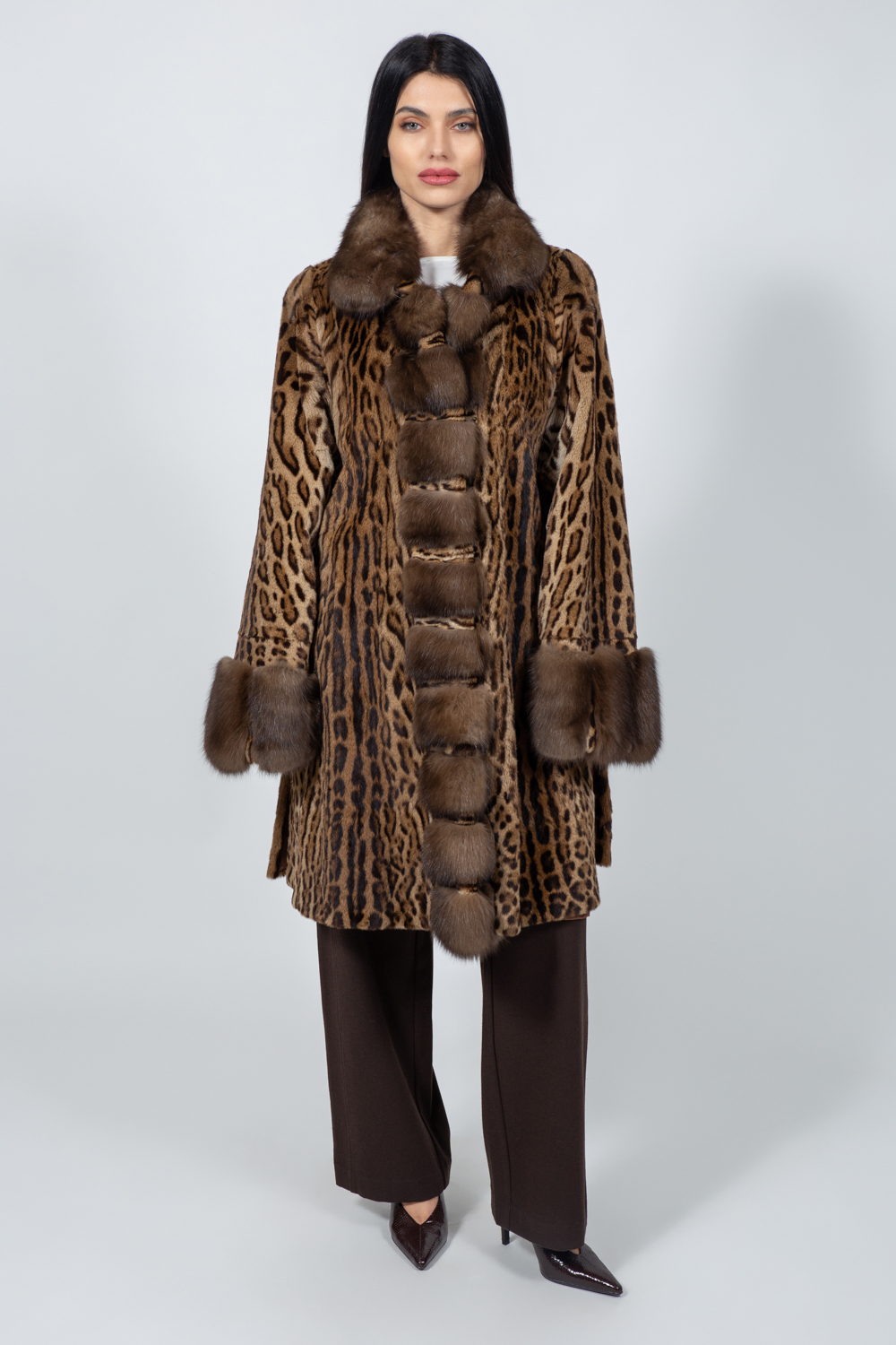 Posh-392 LONG ANIMAL PRIND MINK AND SABLE FUR JACKET - Image 1