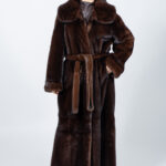 FULL LENGTH BELTED BROWN MINK FUR JACKET