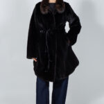 LONG BROWN MINK FUR JACKET WITH A BELT
