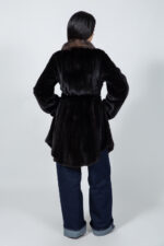 LONG BROWN MINK FUR JACKET WITH A BELT - Image 2