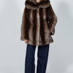 BROWN AND WHITE MINK FUR JACKET